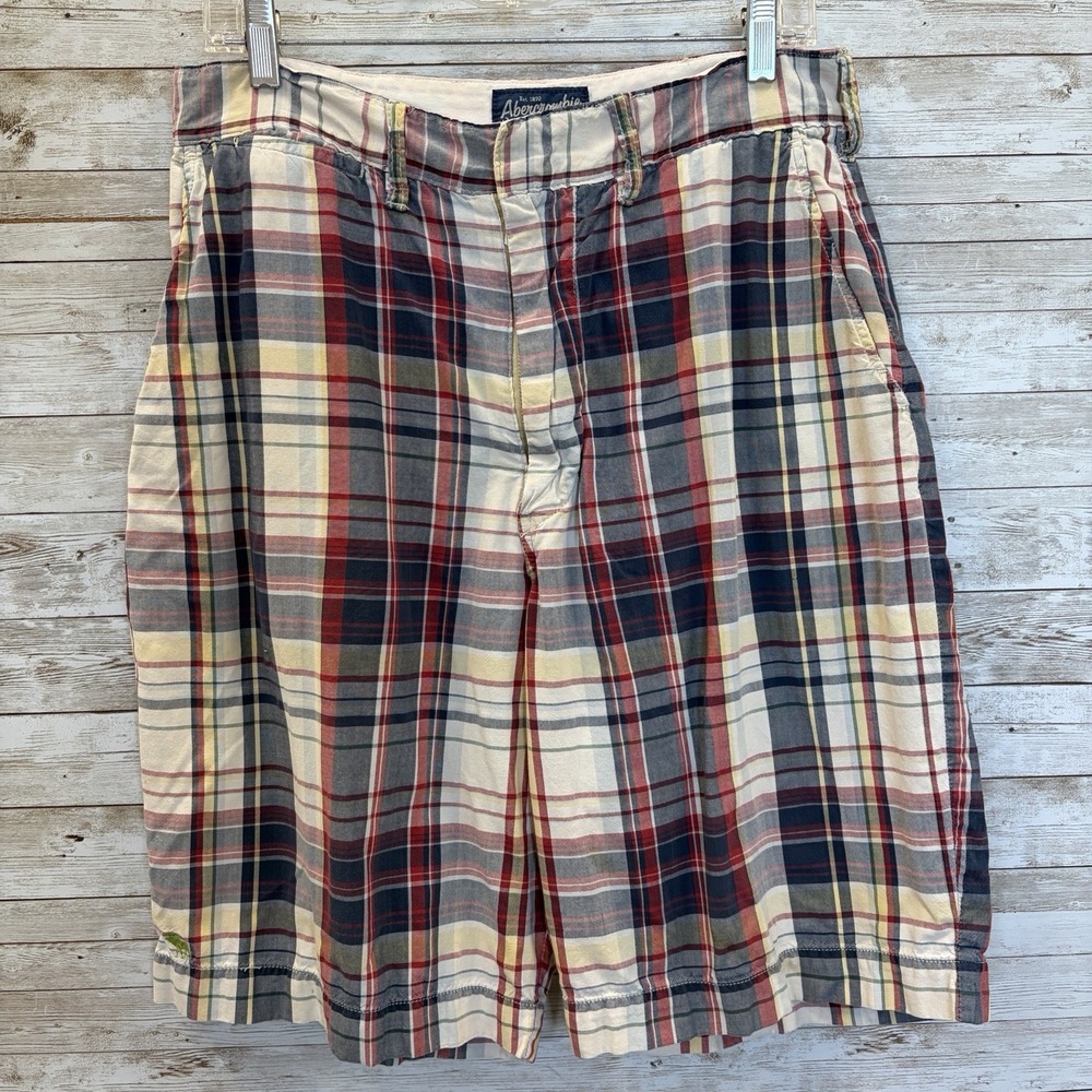 Vintage 90's Abercrombie Fitch Mens 30 Shorts Madras Plaid Y2K Hong Kong Moose